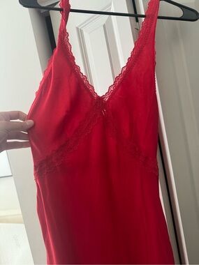 White fox red lace trim maxi dress